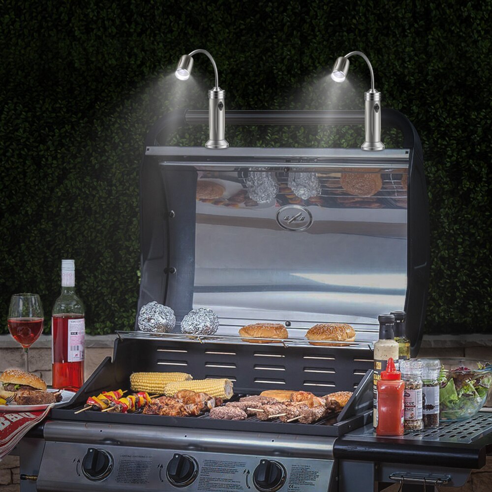 2 uds luz de lectura de barbacoa Base magnética uso ajustable batería Super brillante barbacoa cuello de cisne luces LED iluminación al aire libre