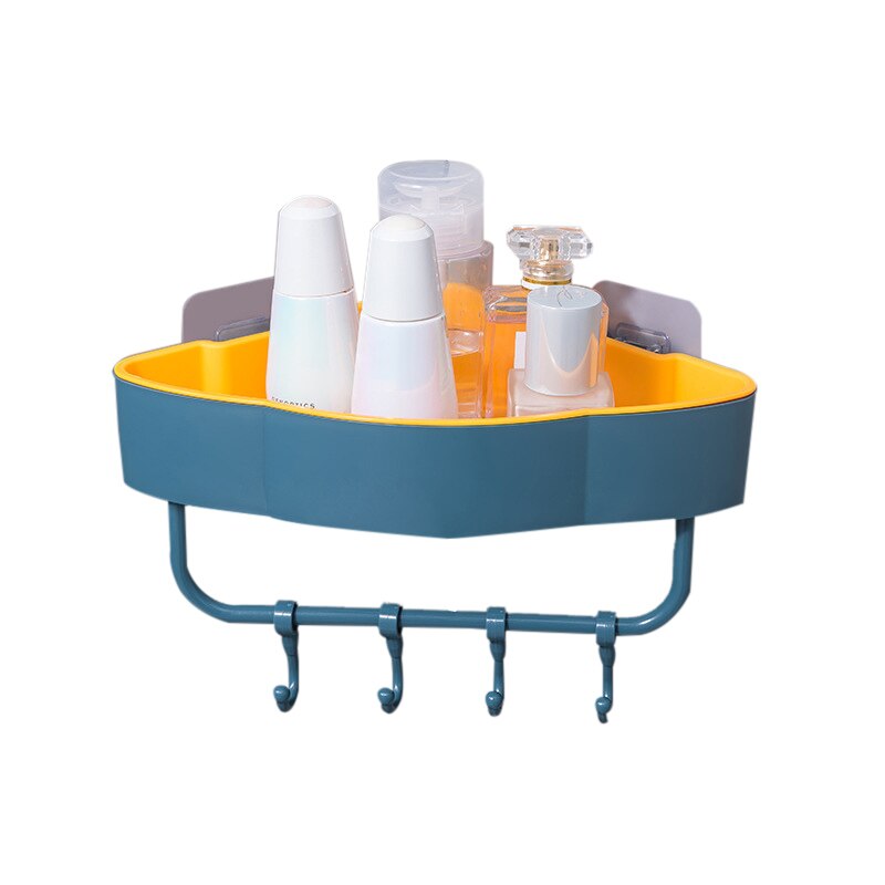 Wall Corner Shower Shelf Triangle Rack With Hook Bathroom Shelve Shampoo Shower Shelf Holder Kitchen Storage Rack Organizer: dark blue
