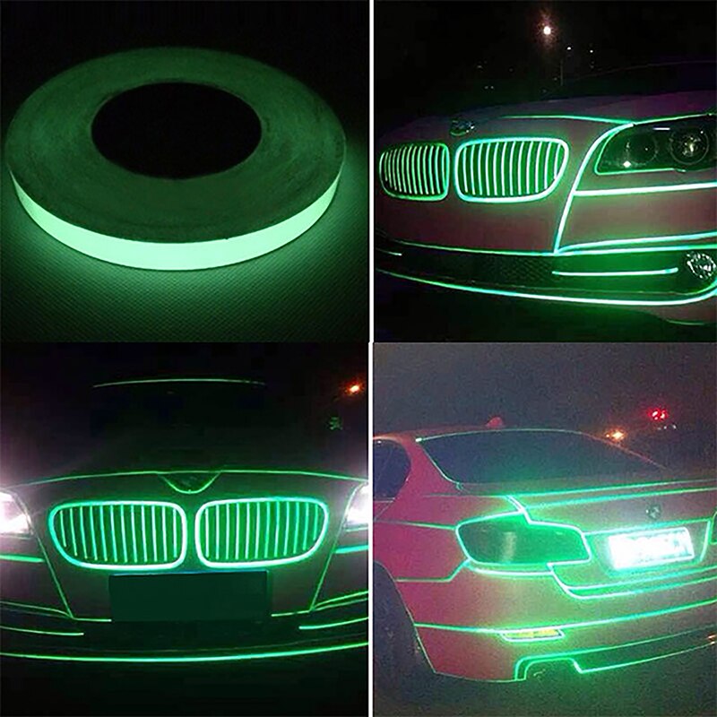 1 Uds. Cinta adhesiva autoadhesiva fluorescente luminosa de 1,5 cm * 1m que brilla en la oscuridad cinta adhesiva seguridad decoración de advertencia cinta