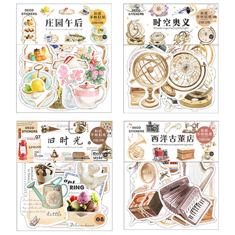 20-40 st/lot vintage tid och utrymme betyder klistermärke dekoration klistermärken diy för hantverk dagbok scrapbooking planerare etikett klistermärke