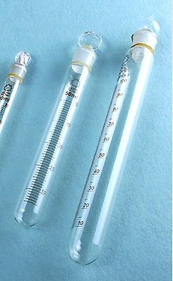 Tubo de ensayo de cristal con rayas de medición, 50ml, parte inferior redonda con tapón de cristal, para laboratorio de química