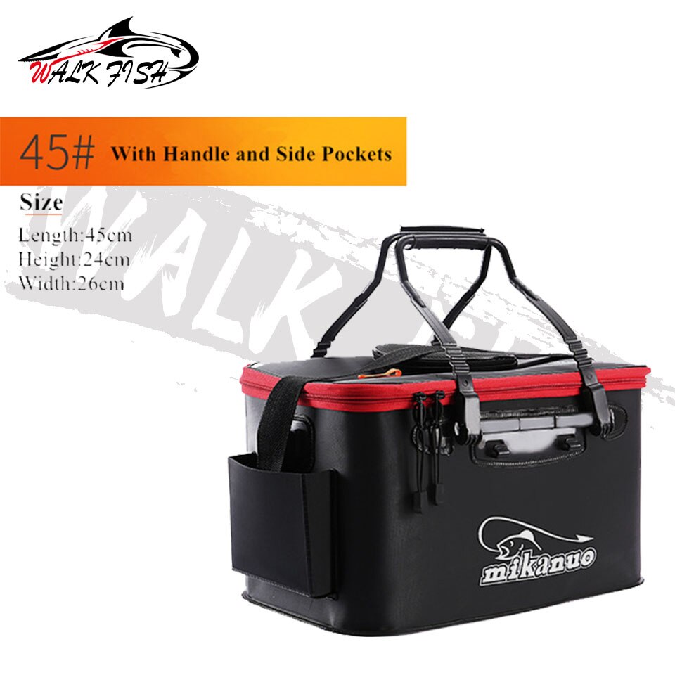 WALK FISH Thicken Fishing Bag Folding EVA Fishing Bucket Portable Live Fish Box Storage Outdoor Waterproof Camping Hiking Bag: 45cm 28L Black