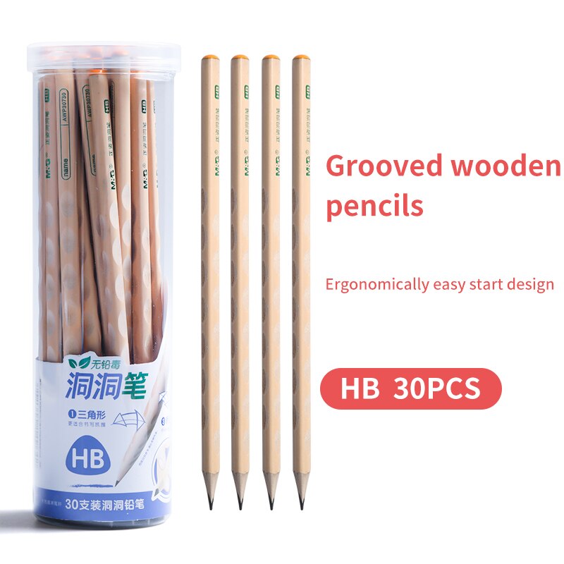 M&G 30pcs/lot Triangle Grooved Bulk Wooden Pencils No Harmful Lead Elements Triangle 2B/HB for School and Office Stationery: 30730 HB 30PCS