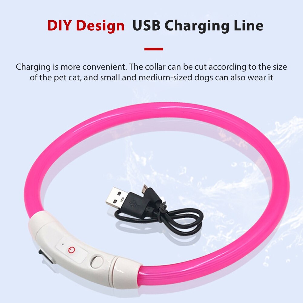 Glowing Pet Dog Collar Rechargeable Led Dog Collar Anti-Lost Dog Collar Luminous LED Night Safety Flashing Light Up Pet Necklace
