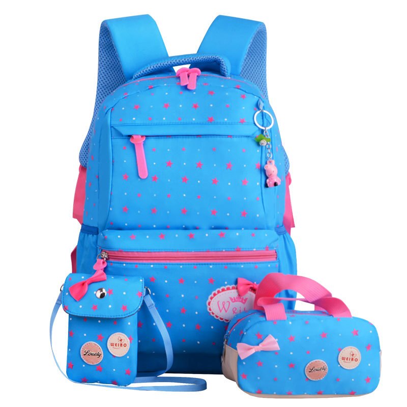 Teenagers girls Lightweight waterproof school bags star printing children school backpacks child orthopedics schoolbag bolsa: Blue b