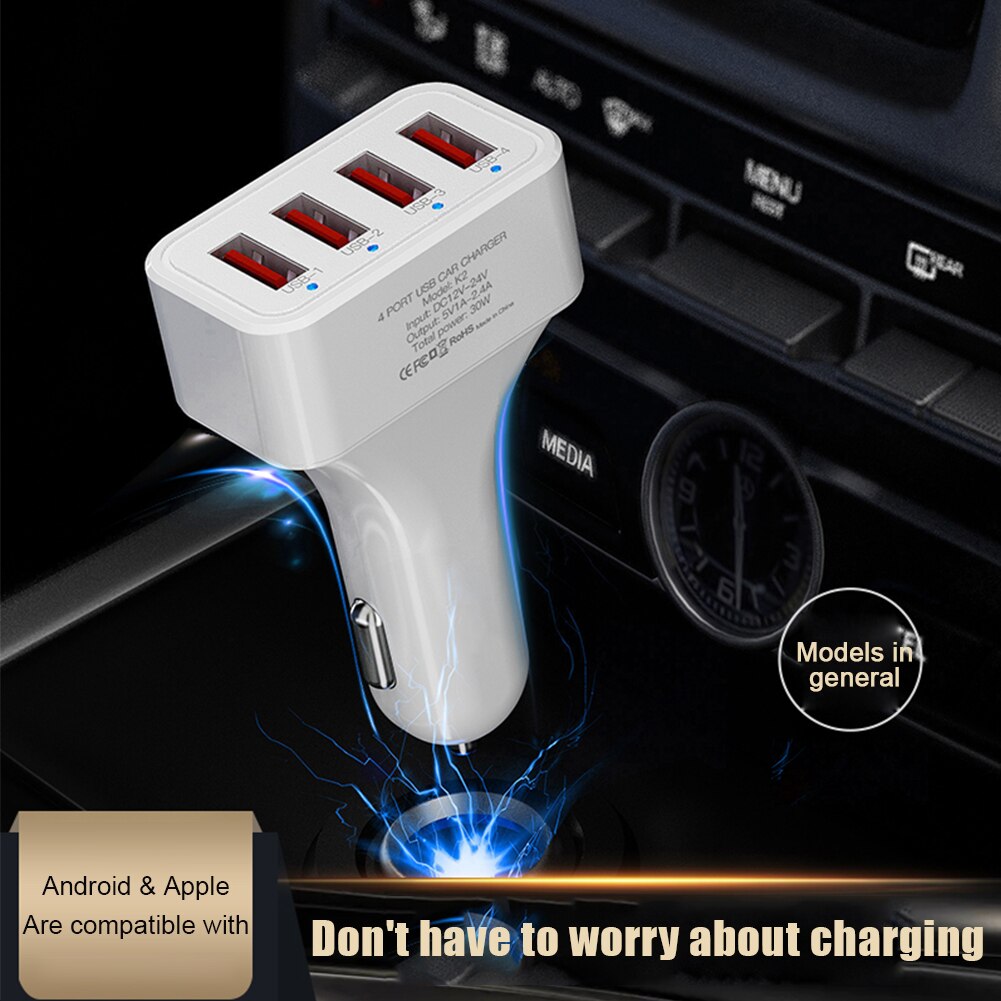 Multi-usb snellader met 4 poorten, autolader, usb-adapter voor mobiele telefoons, slimme universele oplader, draagbare oplader voor iphone en android