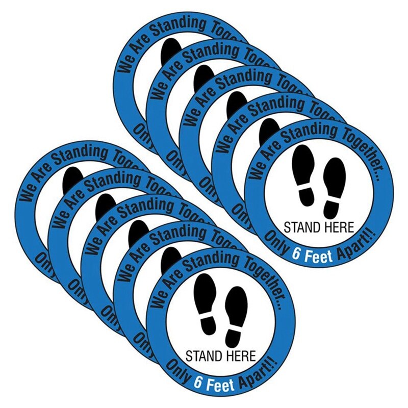 10PCS Keep Distancing Floor Decal Safety Floor Sign Marker Maintain 6 Foot Distance Floor Sticker (Blue)