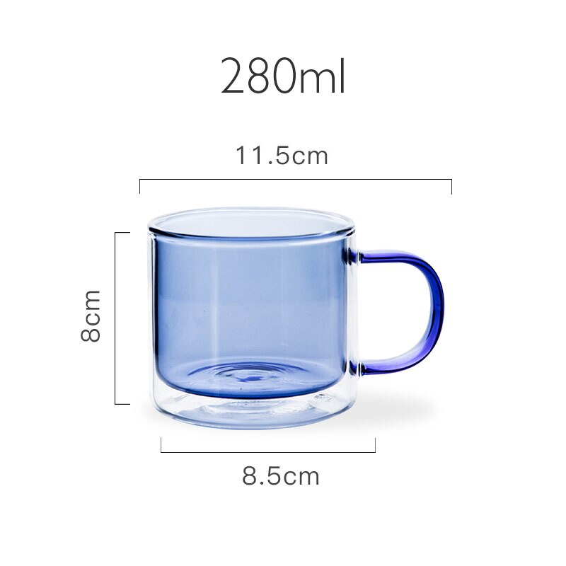Multi-Color Double Bottom Glass Coffee Cup Milk Tea Heat Resistant Mug Drinkware Mugs For Home Office: BLUE 280ml