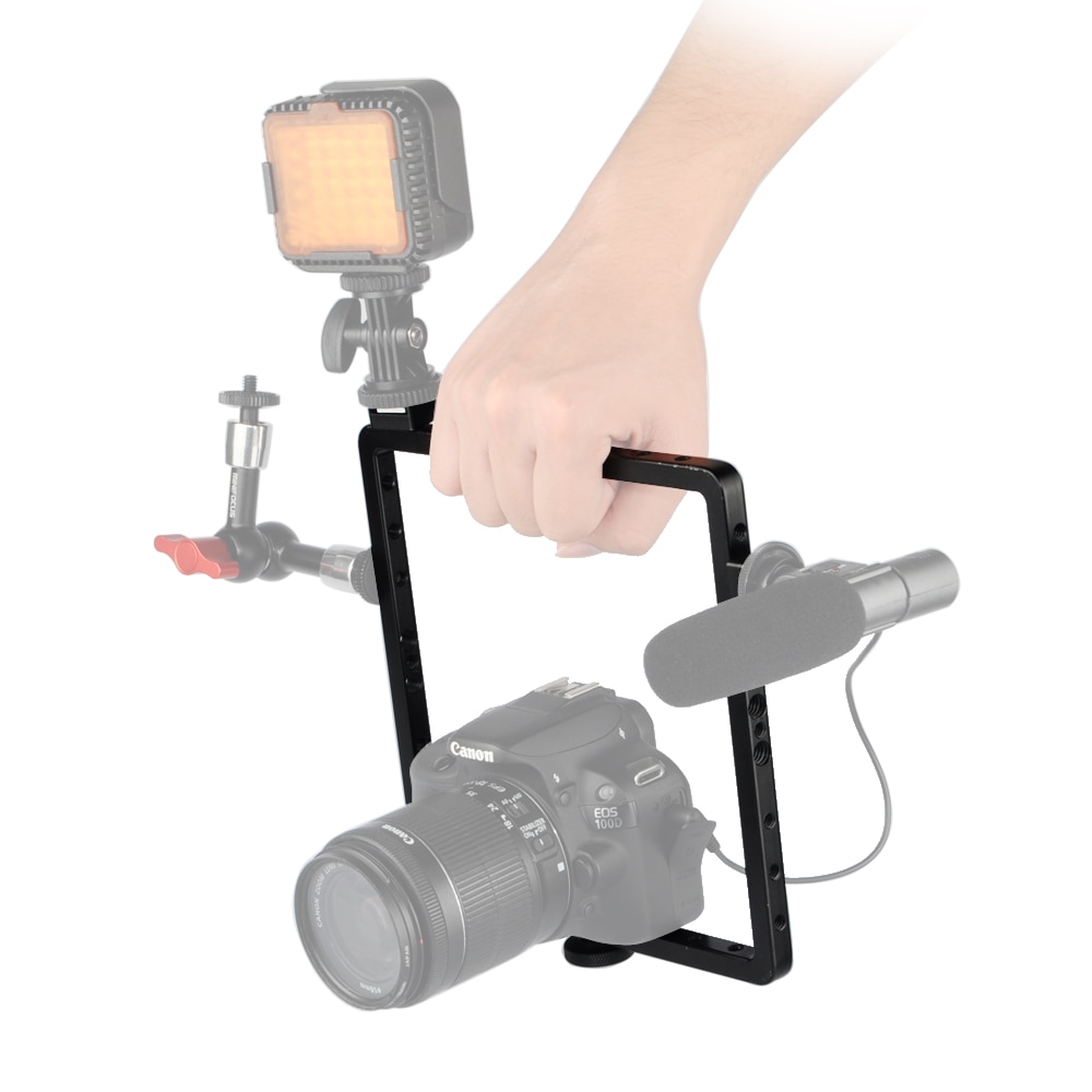 Smartphone Video Rig Handle Stabilizer Live Broadcast Aluminum Bracket with Cold Shoe Cell Phone Vlogging Cage Movies Stands