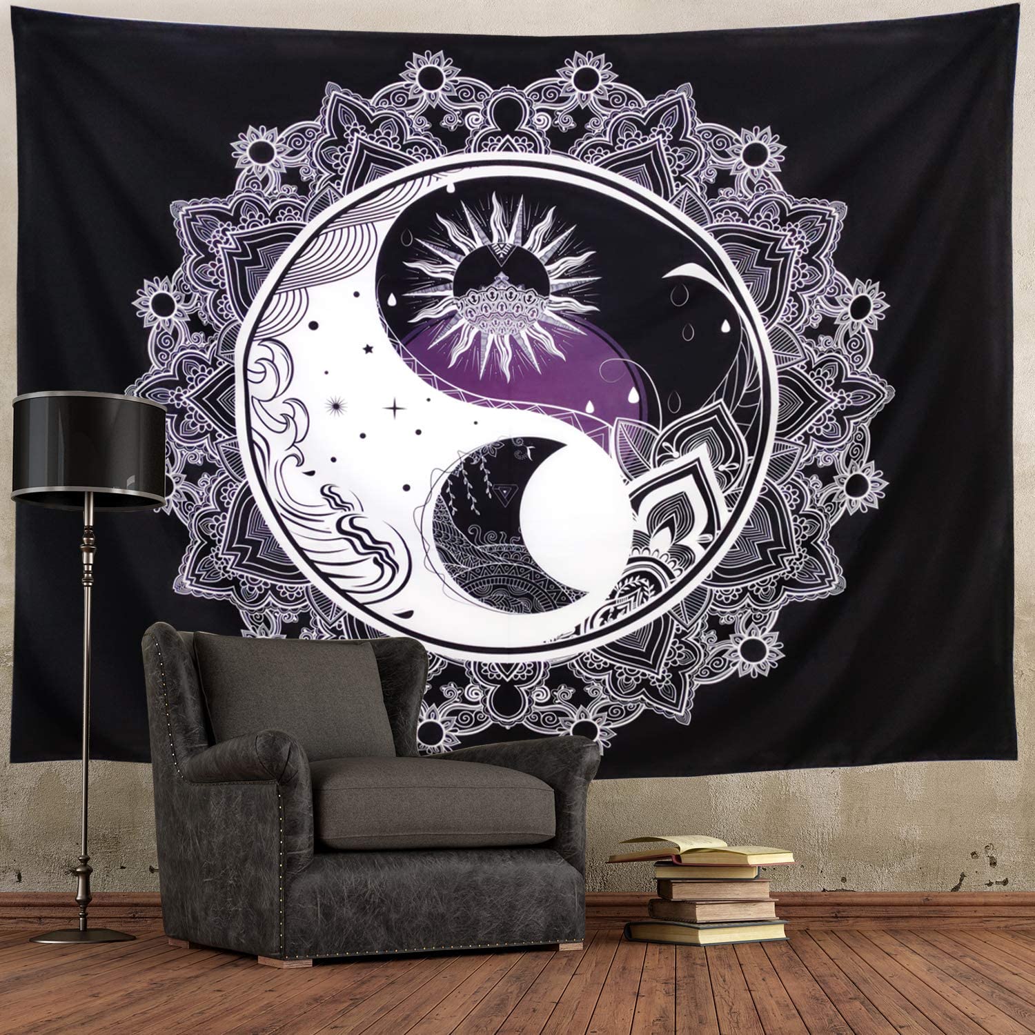 Słońce księżyc czarny biały gobelin Mandala Yin Yang gobelin Tai Chi ściany wiszące sztuka psychodeliczna koc robić dekoracji salonu