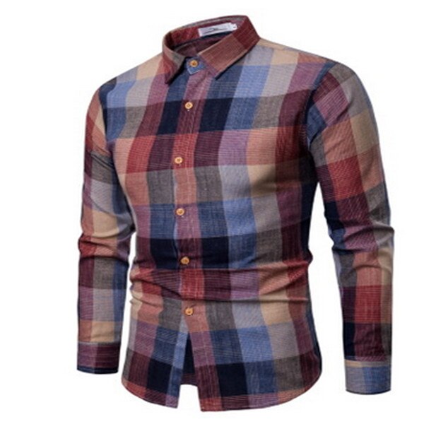Luxury Men's Stylish Casual Dress Shirt Slim Fit Shirt Long Sleeve Formal Tops Male Plaid Turn Down Collar Top Shirts: Red / S
