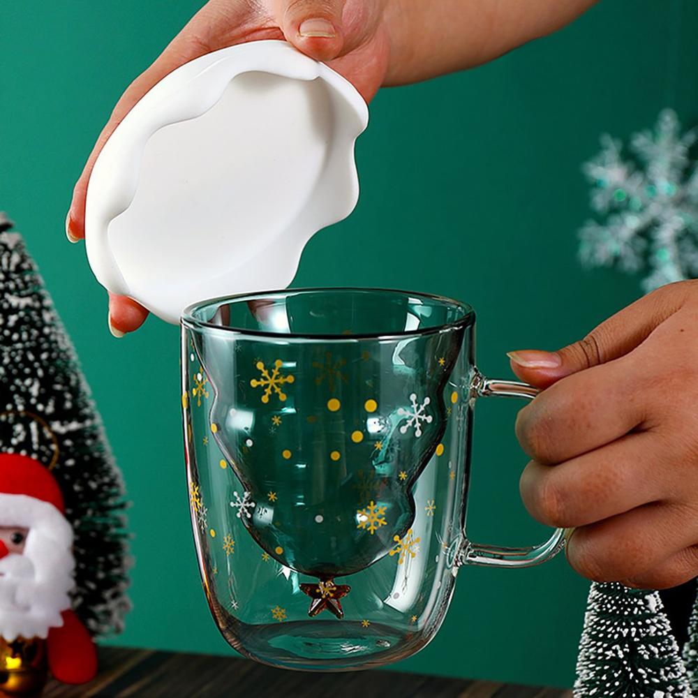 Julekop gennemsigtig dobbelt anti-skoldning glas juletræ stjerne kop kaffe kop mælkesaft kop børns jul
