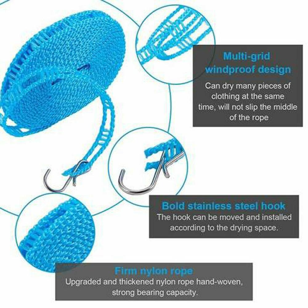 Utomhus vindtät klädstreck 5m resa hängande rep tvätt klädstreck halkfritt tork klädhängare rep klädstreck