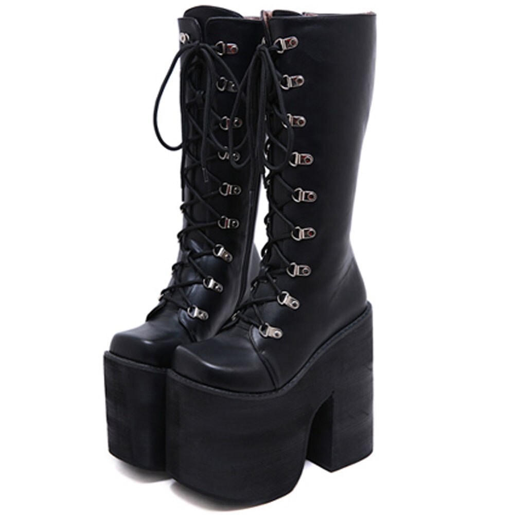 Sarairis Arrivals Top Spring Boots Women Shoes Platform Thick High Heels Zip Up Solid Knee-High Boots Ladies