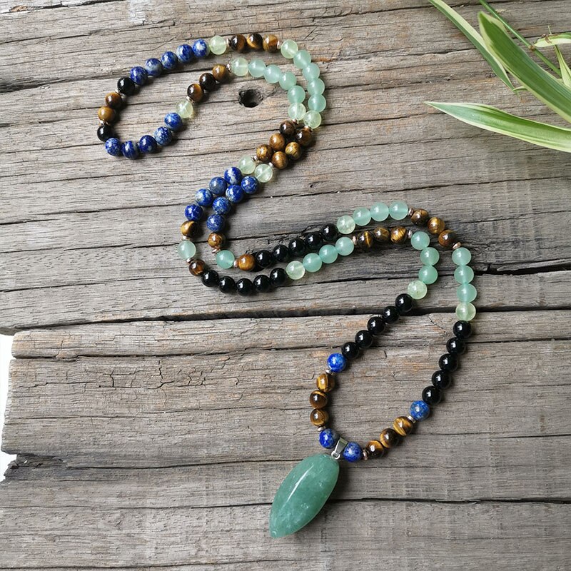 8 millimetri Perline di Pietra, Lapis, Occhio di Tigre, Verde Speranza di Preghiera, JapaMala impostato, Gioielli Spirituale, la meditazione, ispiratore,108 perline Mala: Acciaio di colore