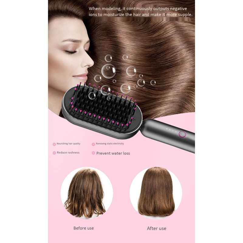 Multifunctional Hair Straightener Brush Portable Hair Straightener with Anti-Scald Feature EU Plug