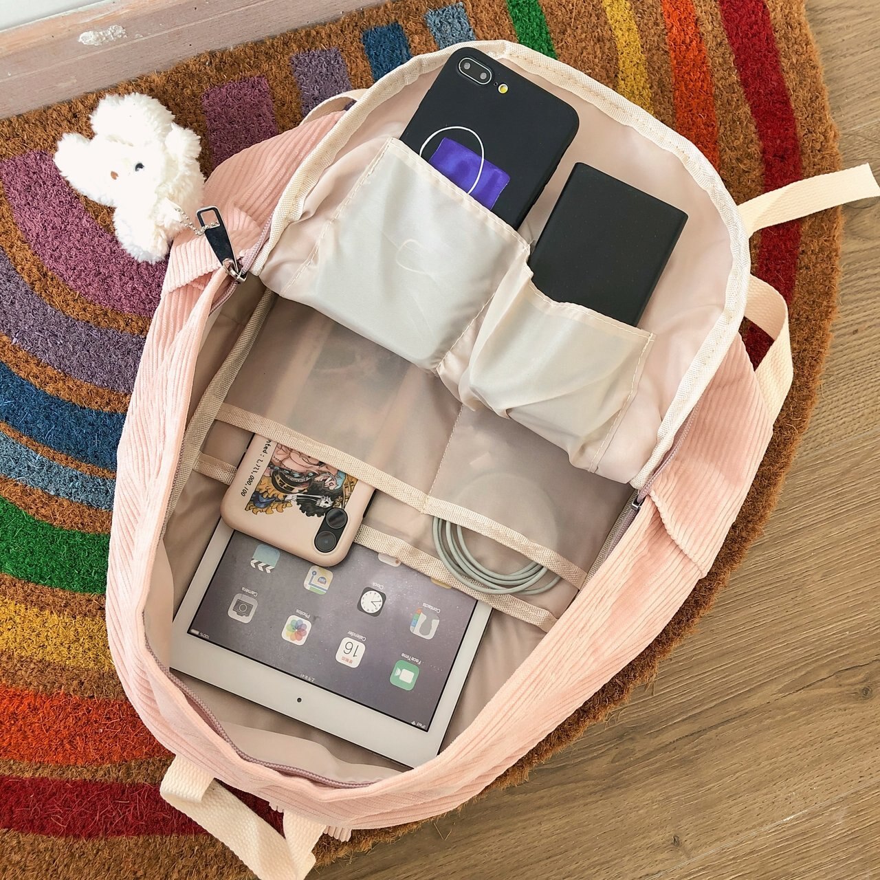 Cute Corduroy Backpacks for School Teen Girls Patchwork Colorful Bagpack Kids School Bags Double Buckles Travel Knapsack H246