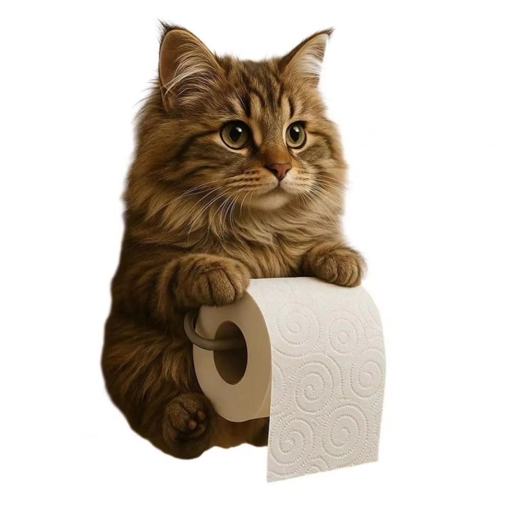Soporte de papel higiénico 3D con forma de gato, instalación sencilla, portarrollos realista montado en la pared, multifuncional, ahorro de espacio: Verde claro