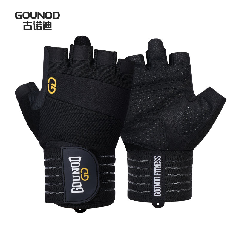 GOUNOD Weightlifting Gloves Wristband Support Breathable Anti-Slip Sports Gym Gloves Bodybuilding Powerlifting Fitness Training: Light Grey / L