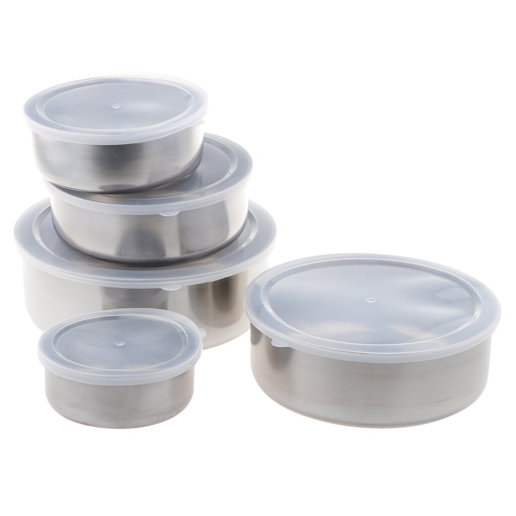 5Pcs Stainless Steel Mixing Bowls Set with Lids Non-Skid Silicone Covered Bowl Set for Food Beads Nuts Fruit Vegetable Container
