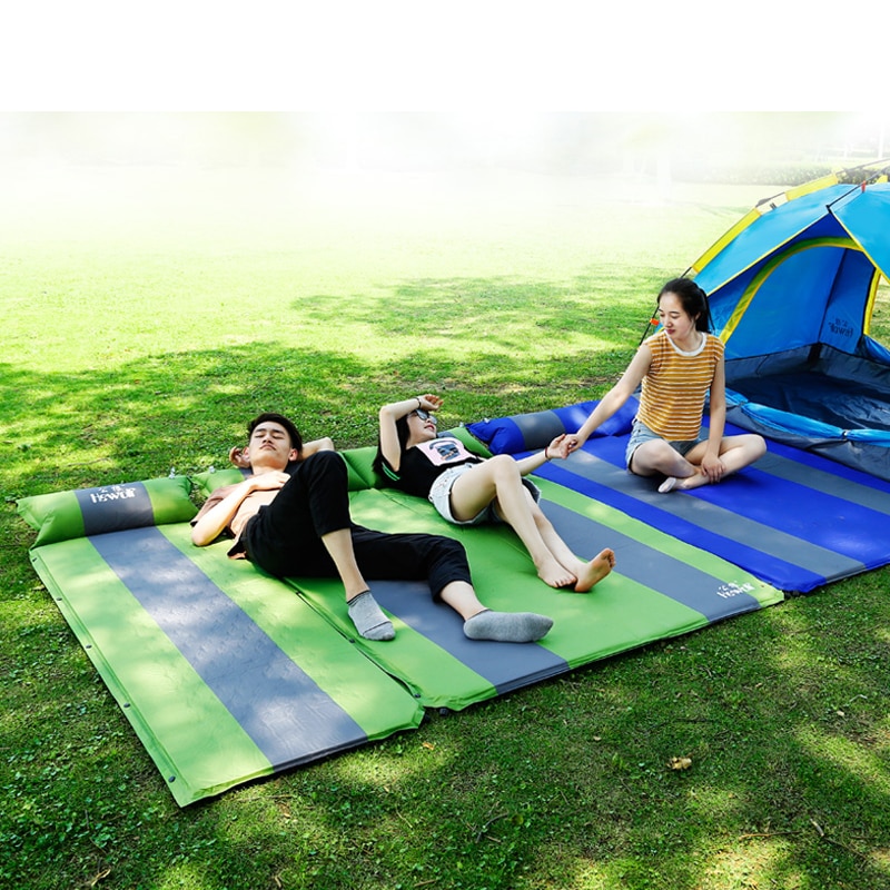 Hewolf Self-inflating Camping Mat Sleeping Pads with Pillow Memory Sponge Splicable Picnic Beach Mattress Portable Tent Bed Mat