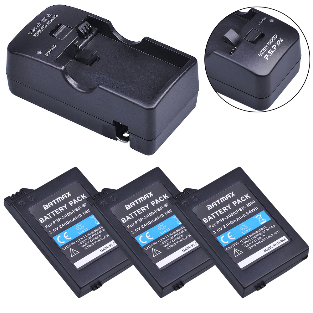 3Pcs 3.6V 2400 Mah Batterijen + Lader Kits Voor Sony PSP2000 PSP3000 Console