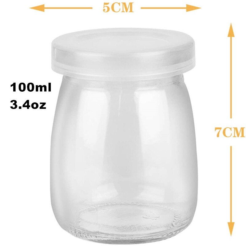 10pc Mini Yogurt Gläser Glas Pudding Tassen mit PE Deckel Behälter Topf Ideal Pro Milch Gelees Honig Gewürze Mousse 100ml(3.4oz)