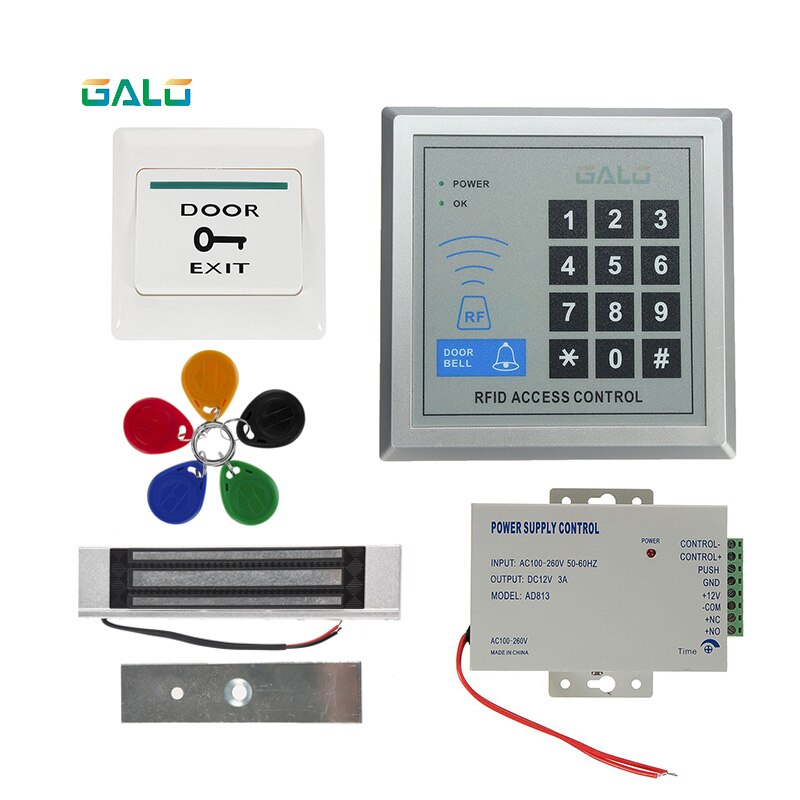 rfid keypad door access control system kit electric Magnetic electronic door lock+power supply+5pcs key fobs full set Optional