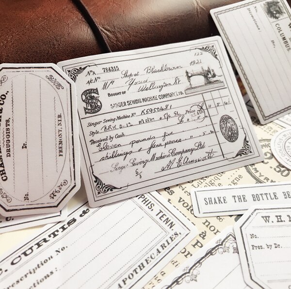 28Pcs Black White Vintage Stickers Junk Journal Ephemera Tim Holtz Style Memo Pad Label Aesthetic Sticker Scrapbooking Material