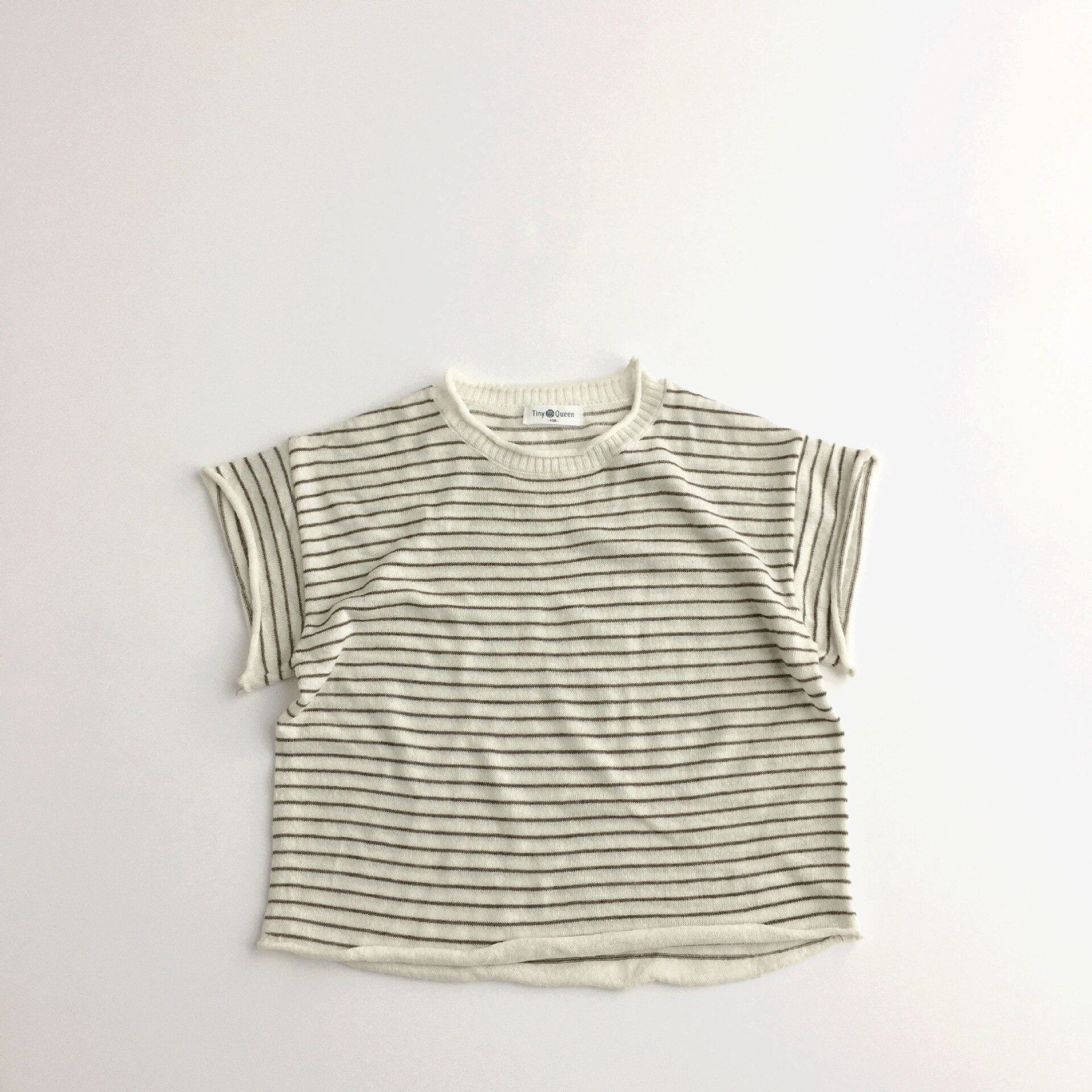 Sommerliche koreanische unisex-strick-t-Hemden für freundlicher, ärmellose gestreifte Spitzen, dünne freundlicher-t-Hemden: Beige / 6t