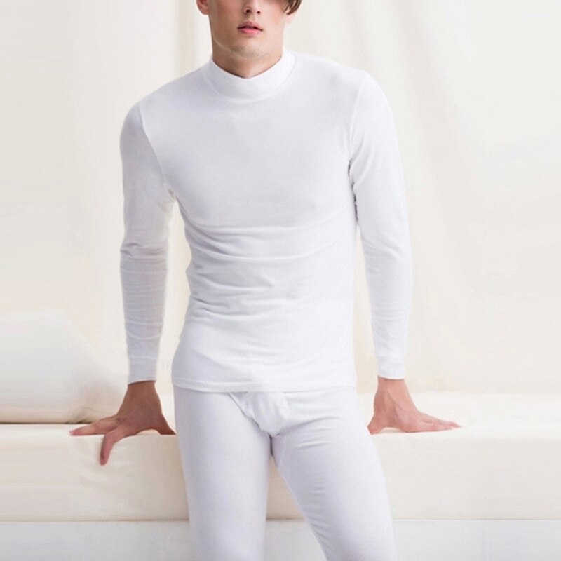 Mandlige termiske undertøj mænd lange efterår vinter turtleneck toppe + bukser sæt varme tykke toppe plus størrelse l -2x