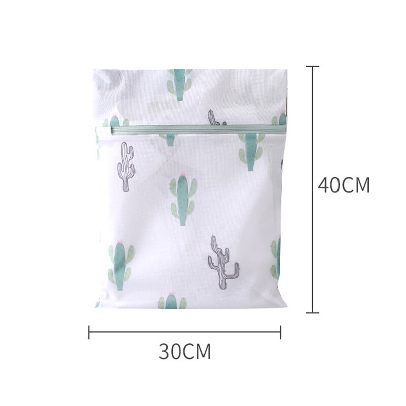 Mesh Laundry Bag Cactus Printing Zippered Polyester Washing Net Bag For Underwear Sock Washing Machine Pouches Clothes Bra Bags: S 30-40cm