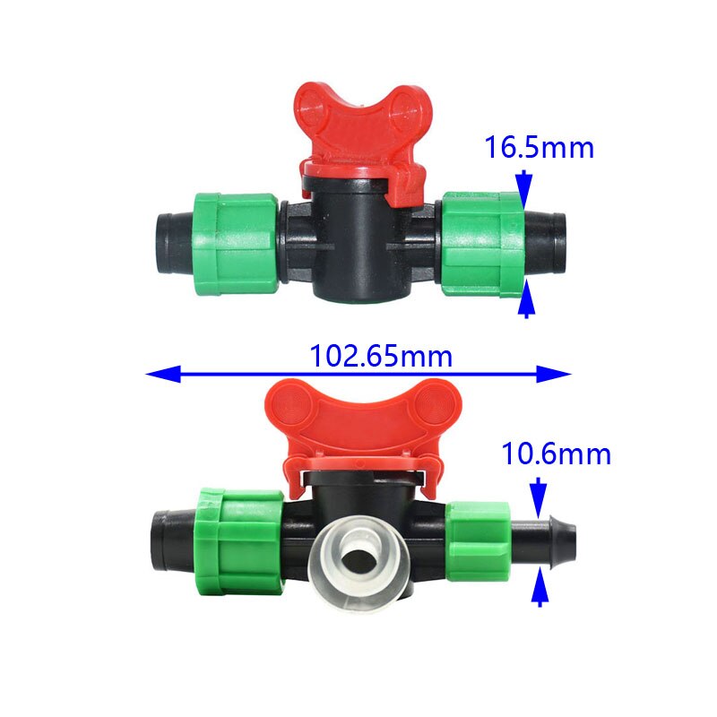 Conector de cinta de goteo de 10mm a 16mm tuerca de bloqueo, válvula de agua de riego, reparación de manguera, grifo de jardín de 2 vías, invernadero para riego, 1 Uds.