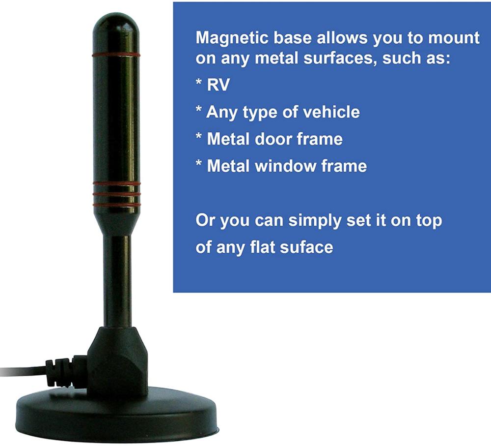 Digitale Hdtv Antenne-Inclusief Magnetische Base & Coaxkabel-50 Mijl Bereik-Indoor Of Outdoor