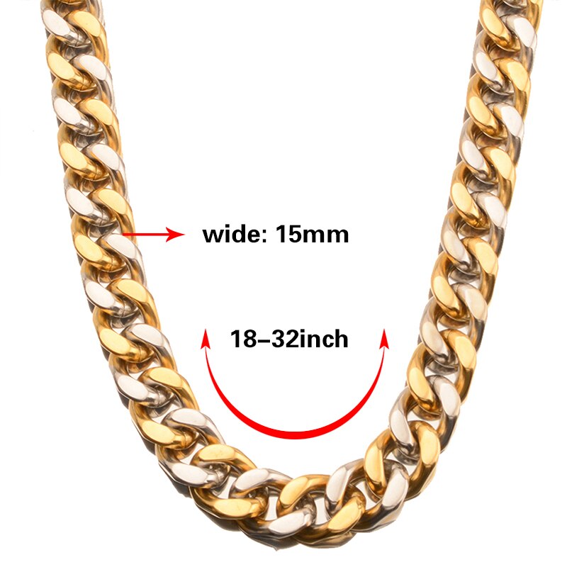 Tiasri 15mm Schmuck Auf Die Hals männer Halskette Armband Gothic Stil Edelstahl Cuban Link Kette