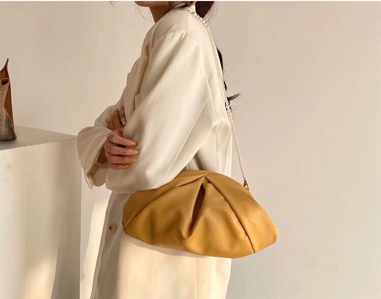 Vintage pu leren schoudertassen voor dames, crossbody tas, reistas met parelketting, handtassen en portemonnees: Geel