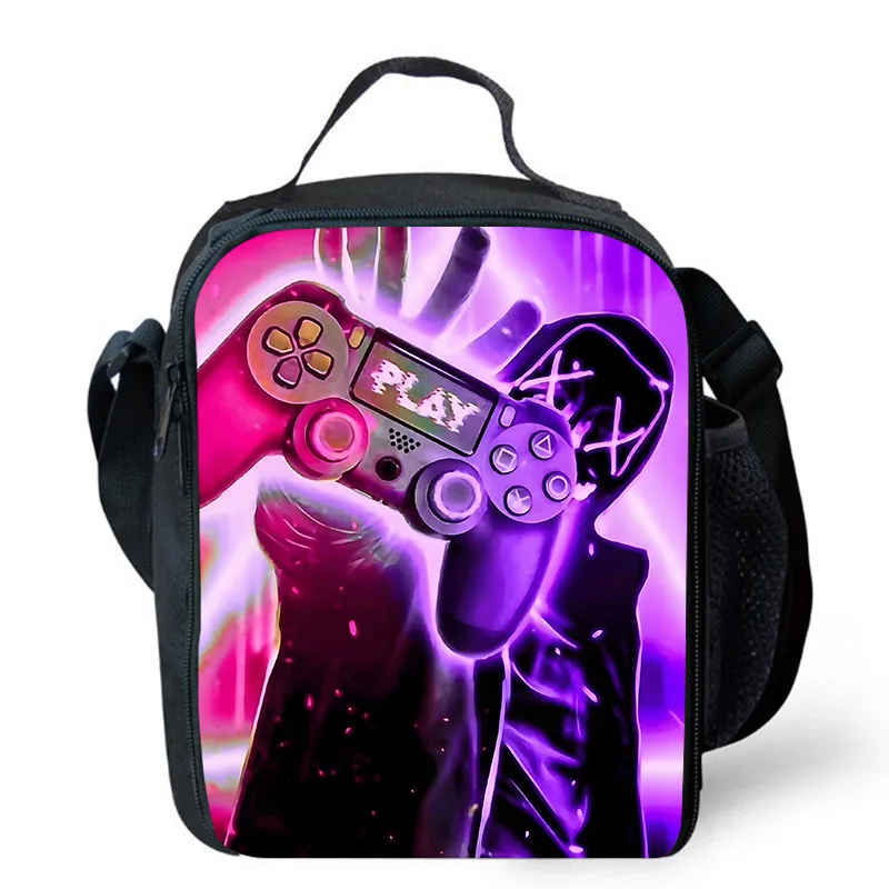 Lunch bags for Child,Cartoon Game con-so-les School Picnic Bags for Boys,Large Kids Insulation Cooler Bags for Aged 4-10 years: SKY BLUE