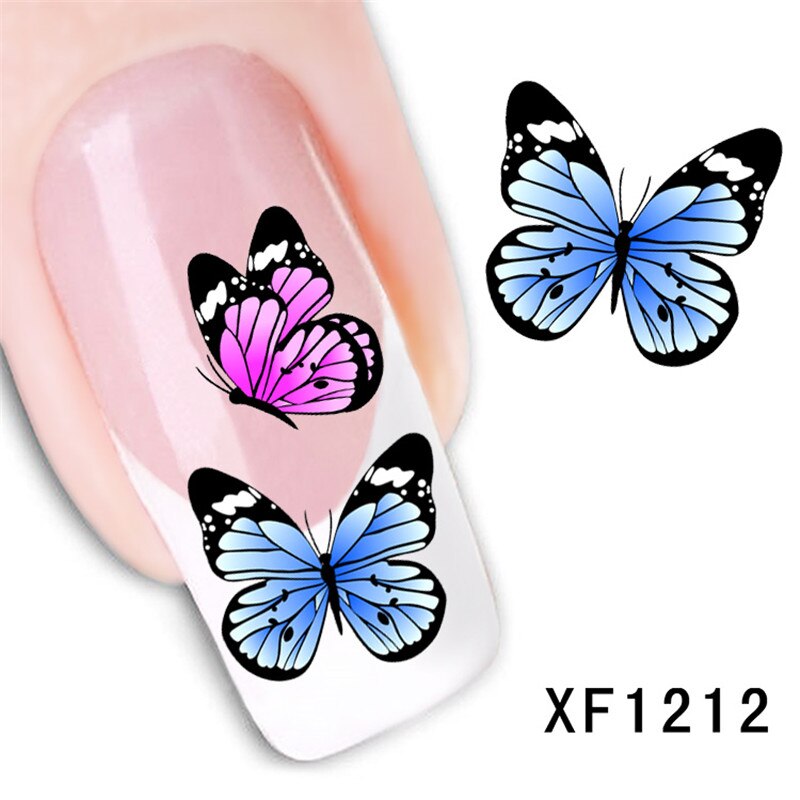 Vlinder Water Transfer Nails Art Sticker Lady Vrouwen Manicure Gereedschap Nail Wraps Decoratie Decals XF1212