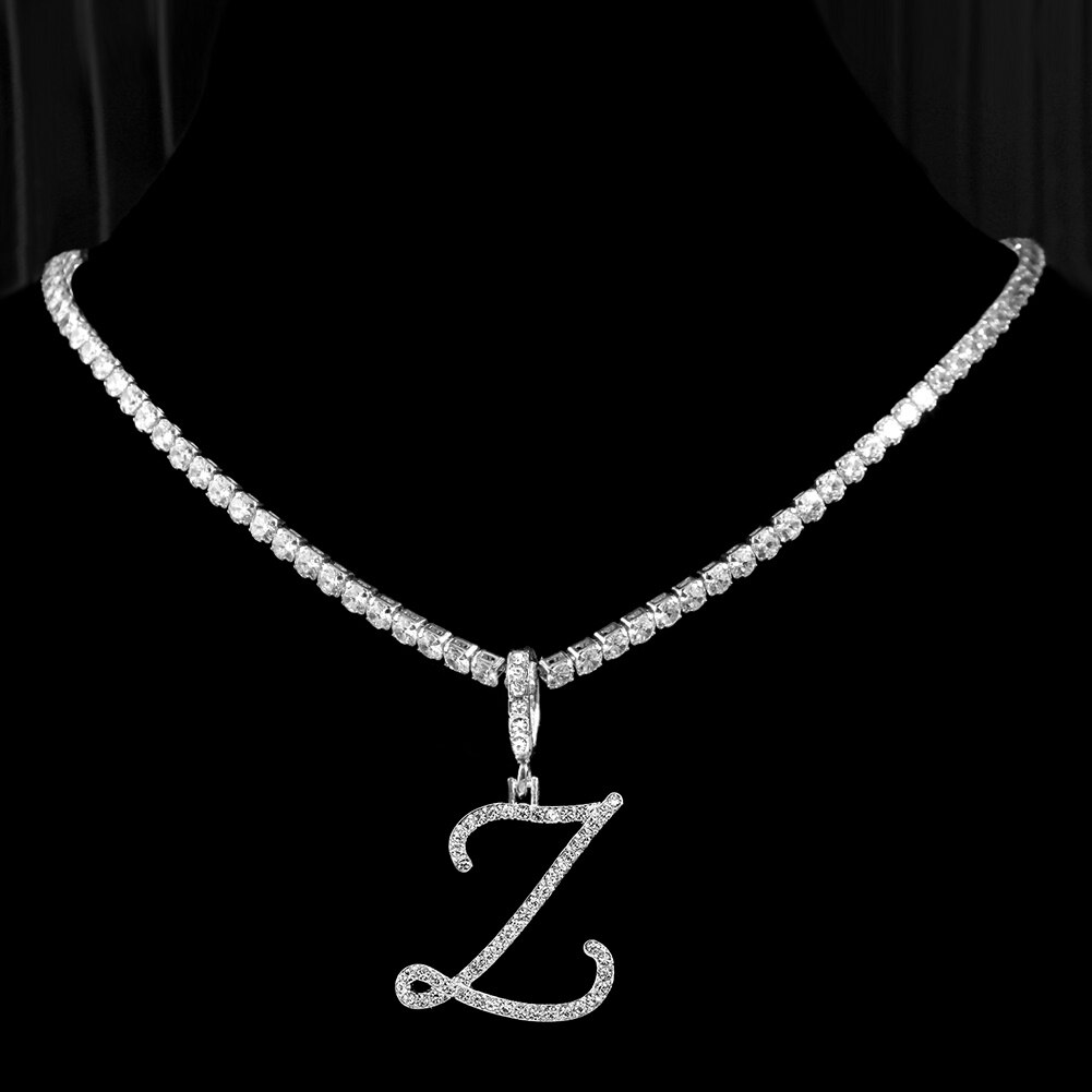 Cursive Letters Cubic Zirconia Chain Intial Name Necklace Hip Hop Jewelry Gold Silver Color CZ 26 Alphabet Pendant Necklaces