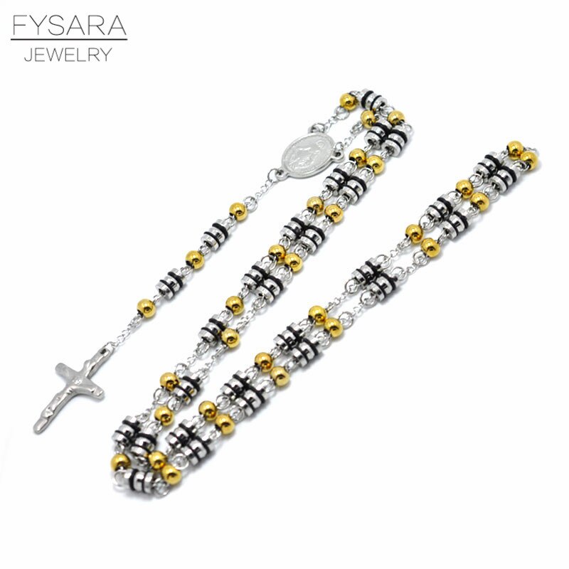 FYSARA – collier avec pendentifs en croix pour hommes, Long collier avec chapelet de prière, bijou religieux, chrétien