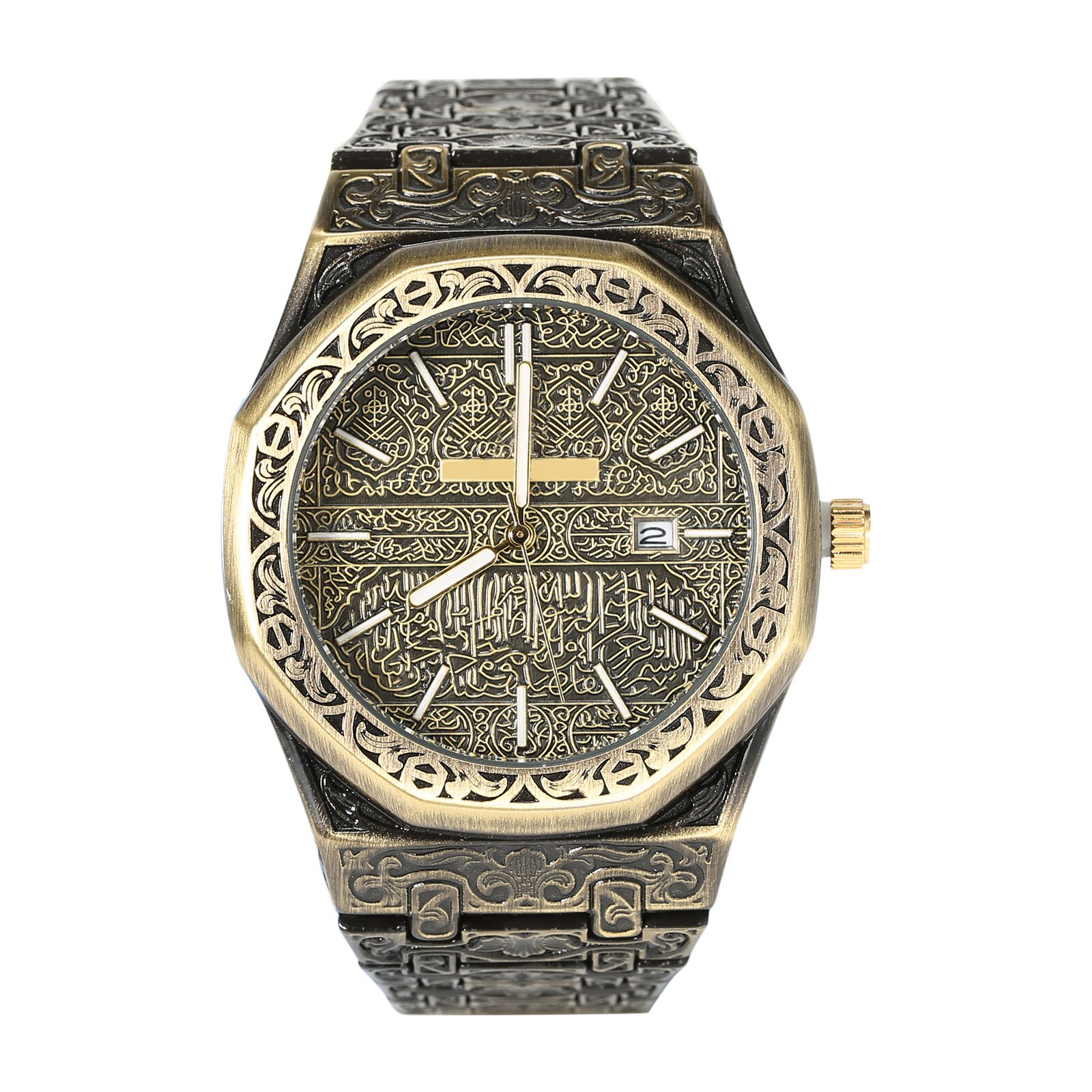 Meca Edition-Reloj de pulsera clásico tallado para hombre, reloj de pulsera islámico de lujo para negocios, tric889: bronze