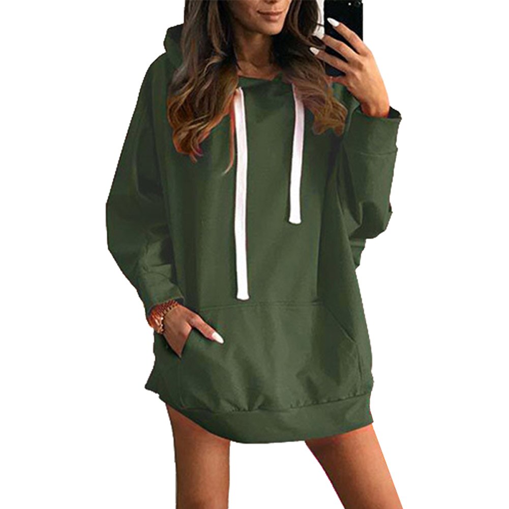 Vrouwen Lange Hooded Sweatshirt Lange Mouw Effen Kleur Losse Truien Jas SAL99: L / Black