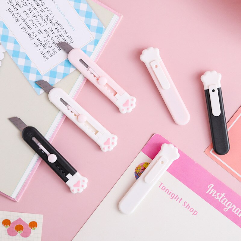 Cuchillo multiusos portátil con forma de pata de gato, cuchilla de afeitar para cortar papel, papelería de oficina, Escolar, 1 ud.