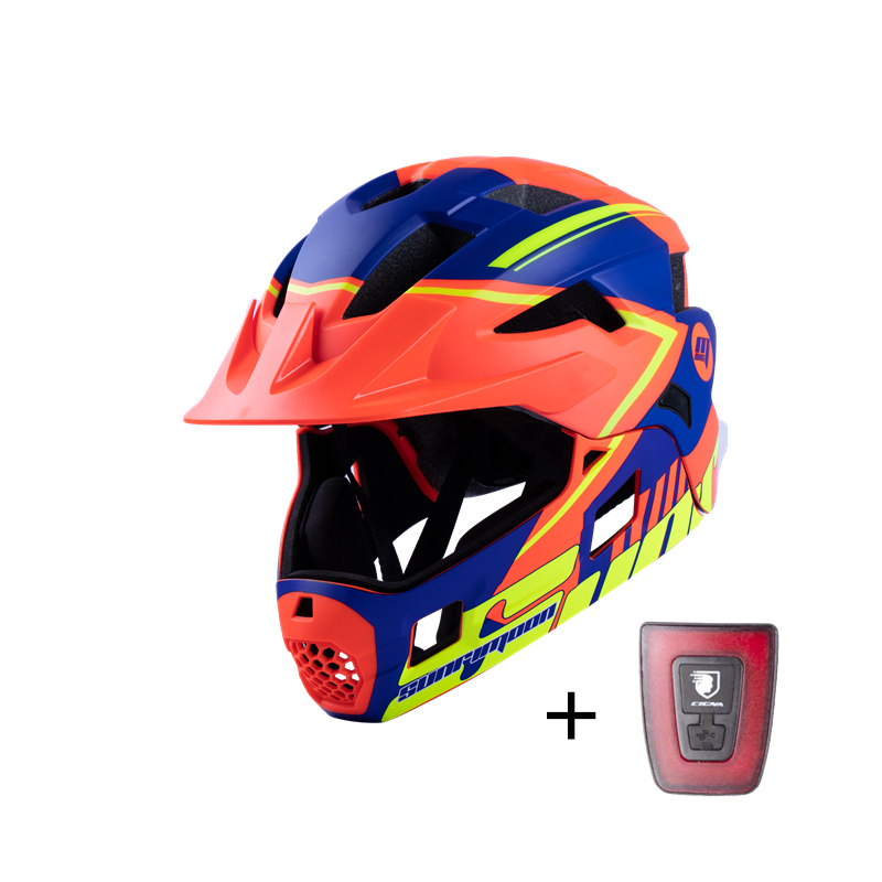 SUNRIMOON Full Face Pubike Push Bike Helmet Cycling with Taillight Detachable Outdoor Sports Safety Helmet Cascos Ciclismo Mtb: Yellow With Light