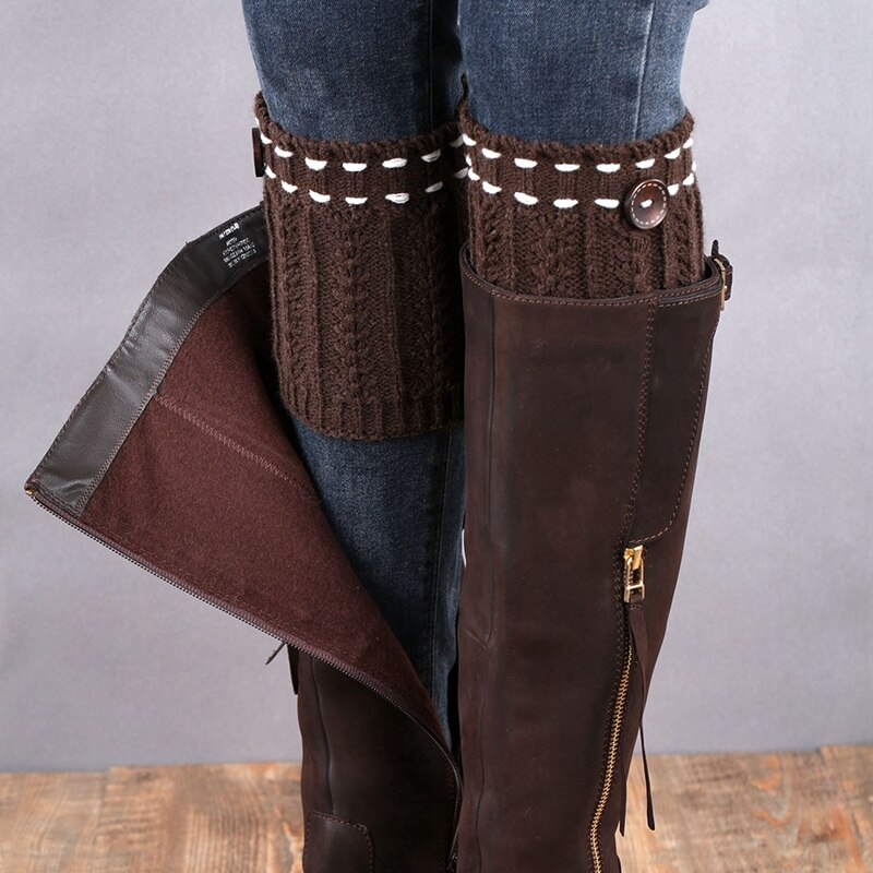 Vinter kvinder varme benvarmere kvinder kort knap dekorativ termisk strikket støvlemanchetter sokker betræk efterår vinter sko sokker