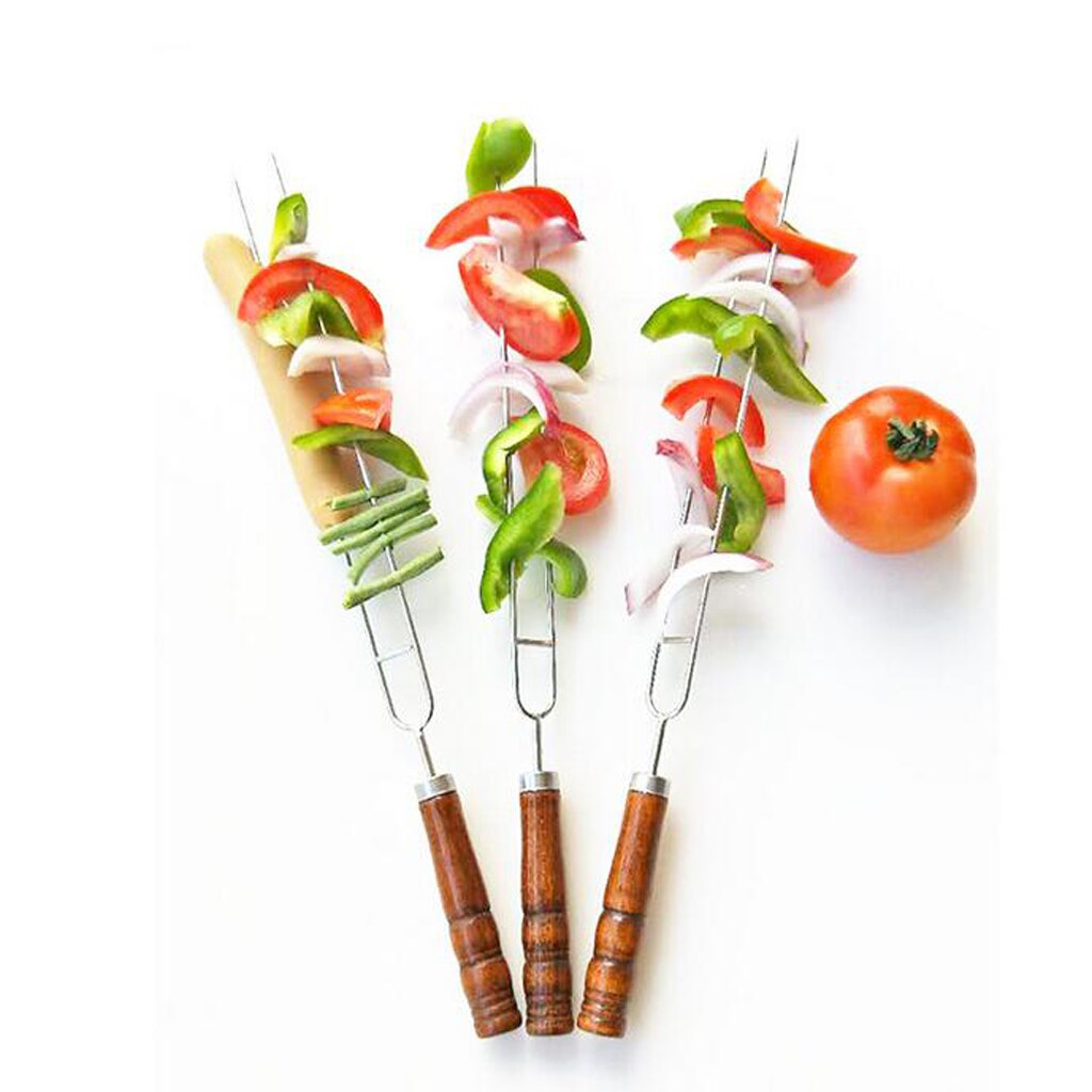 6 pièces en acier inoxydable Barbecue fourchette Barbecue brochettes Kebab cuisson bâtons pique-nique, réutilisable, antidérapant, pour Shish Kebab poulet aux crevettes