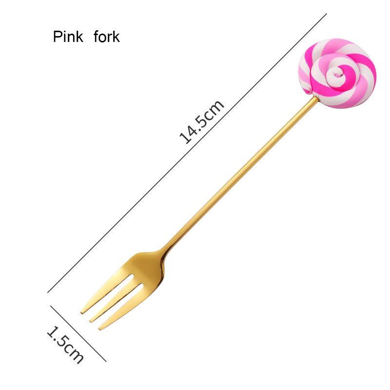 Cute Lollipop Children Spoon 304 Stainless Steel Coffee Stirring Spoon Dinner Fruit Fork Teaspoon Dessert Tea Scoop Tableware: Style 4