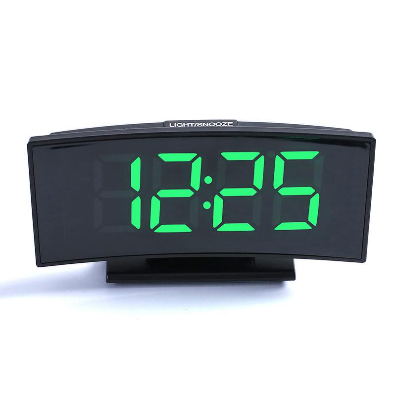 LED Desktop Electronic Clock Large Numbe Temperature Display Alaram Clock with Snooze Night Watch Arc-shaped Digital Watch: Green