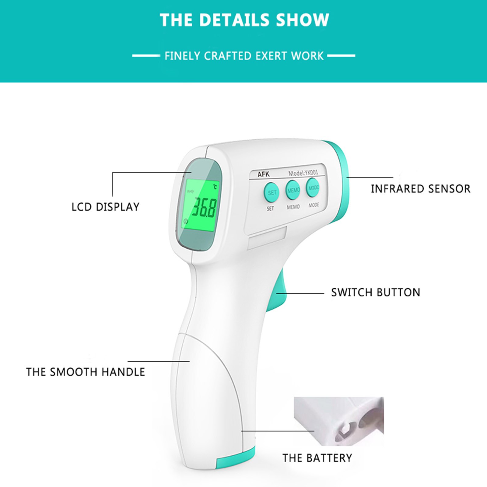 Infrared Thermometer Forehead Thermometer 50 Data Storage Non Contact Thermometers with Tri-colored Backlit LCD High Precision