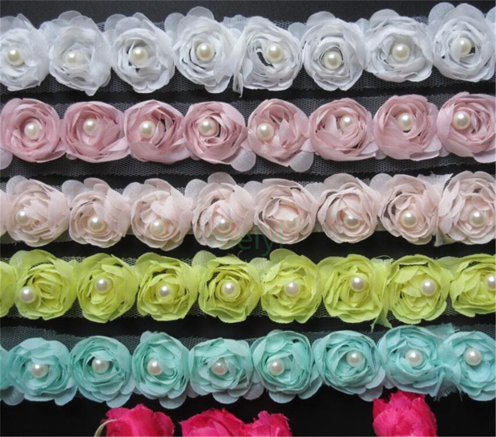 Oplosbare Chiffon Rose Bloem Parel Geborduurde Stof Kant Trim Lint Handgemaakte DIY Naaibenodigdheden Ambachtelijke Voor Kostuum Decoratie